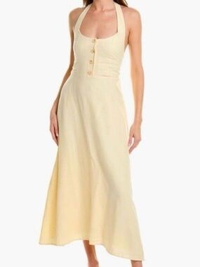 NWT WeWoreWhat Halter Button-Front Linen Midi Dress Cream size small